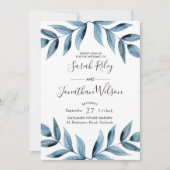 Blauw bladeren Bruiloft uitnodiging (Voorkant)