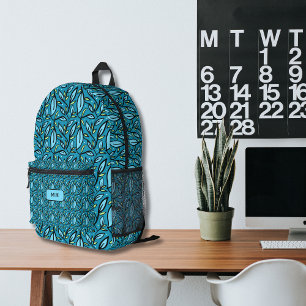 Blauw bladeren patroon met Monogram Bedrukte Rugzak
