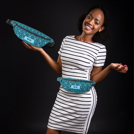 Blauw bladeren patroon met Monogram Heuptasje