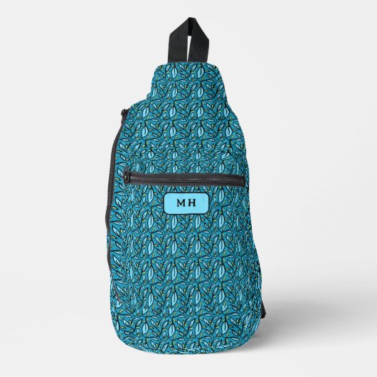 Blauw bladeren patroon met Monogram Sling Bag (Voorkant)