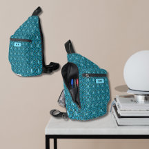 Blauw bladeren patroon met Monogram