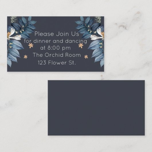 Blauw Bladeren Witte Bloem Moderne Huwelijksrecept Informatiekaartje (Voorkant / Achterkant)