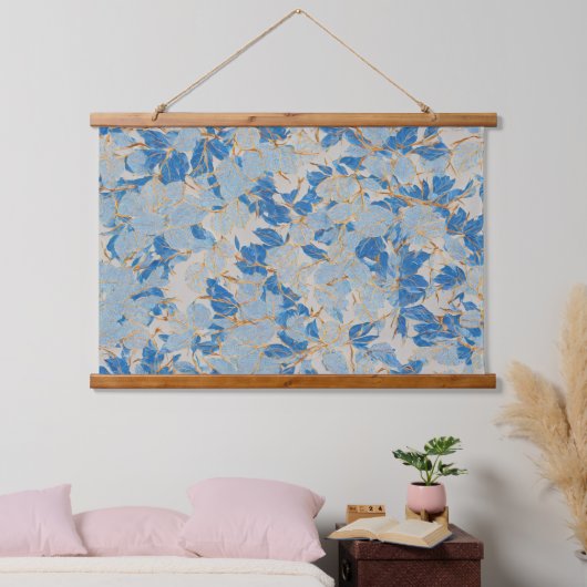 Blauw bladgoud hangend wandkleed (Slaapkamer)