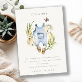 Blauw bladgroen kleding jongen baby aankondiging