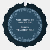 BLAUW Bladkrans Familie Foto Aangepast Ornament Kaart (Achterkant)