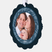 BLAUW Bladkrans Familie Foto Aangepast Ornament Kaart (Links)