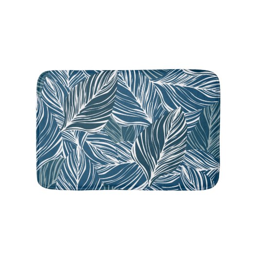 Blauw bladpatroon:  behang. badmat (Voorkant)