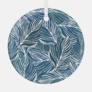 Blauw bladpatroon: behang. glas ornament