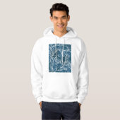 Blauw bladpatroon: behang. hoodie (Voorkant volledig)