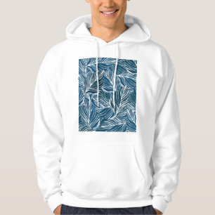 Blauw bladpatroon: behang. hoodie