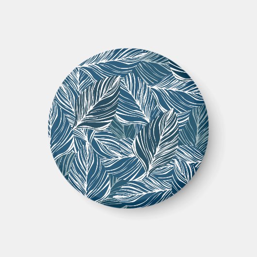 Blauw bladpatroon:  behang. magneet (Voorkant)