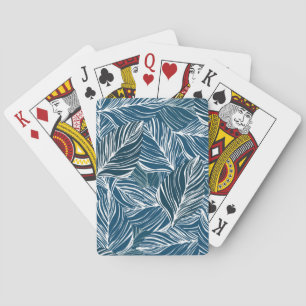 Blauw bladpatroon: behang. pokerkaarten