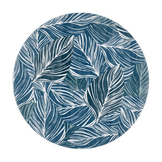 Blauw bladpatroon: behang. snijplank (Voorkant)