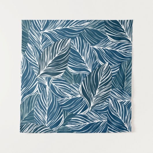 Blauw bladpatroon:  behang. wandkleed (Voorkant)