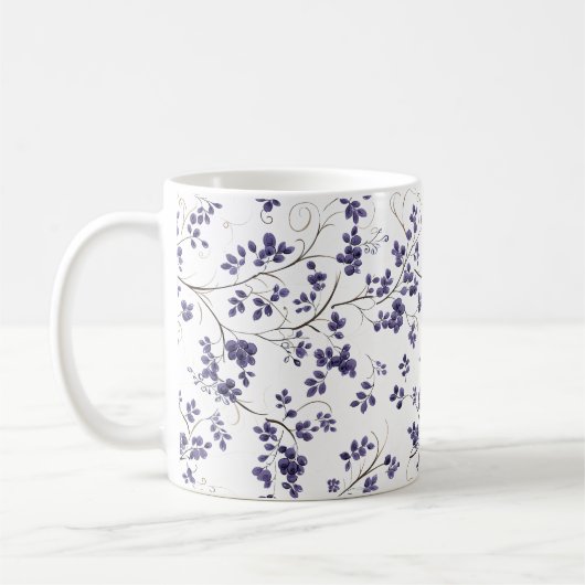 Blauw Bladpatroon Koffie Mok (Links)