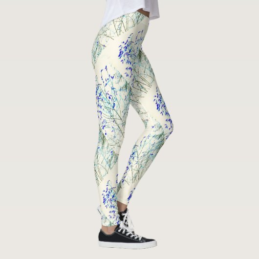 blauw bladpatroon leggings (Rechts)