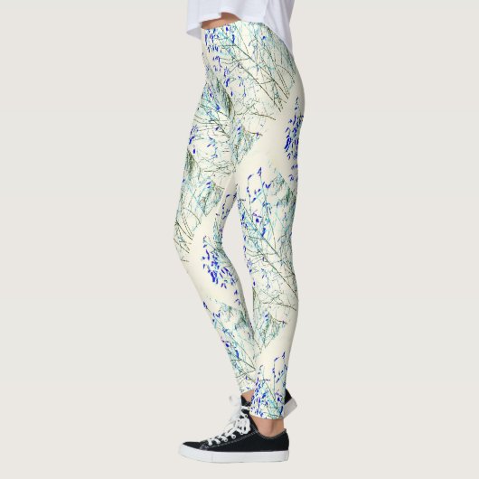 blauw bladpatroon leggings (Links)