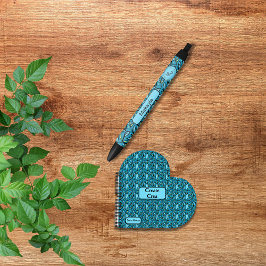 Blauw bladpatroon met naam en logo cadeau zwarte inkt pen