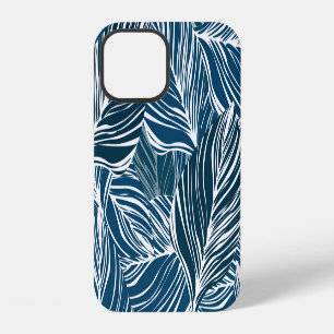 Blauw bladpatroon: vintagebehang. iPhone 12 hoesje