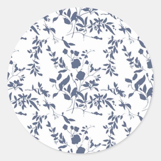Blauw bladwerk envelop liner ronde sticker (Voorkant)