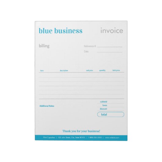 Blauw blanco bestelformulier of Notitieblok factuu (Linkerzijde)