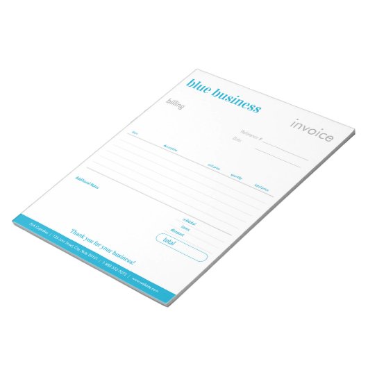 Blauw blanco bestelformulier of Notitieblok factuu (Schuin)