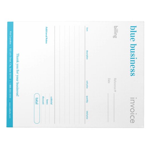 Blauw blanco bestelformulier of Notitieblok factuu (Voorkant)