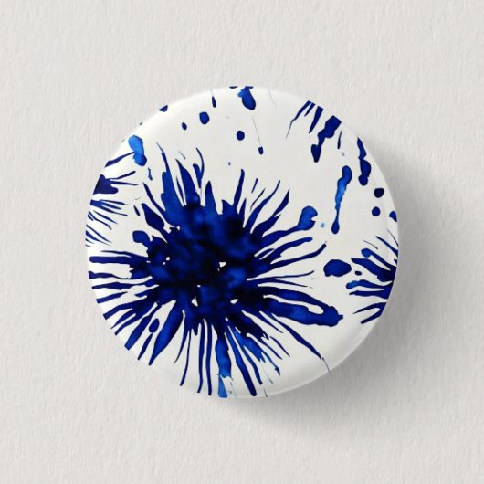 blauw blauw bloempatroon ronde button 3,2 cm (Voorkant)