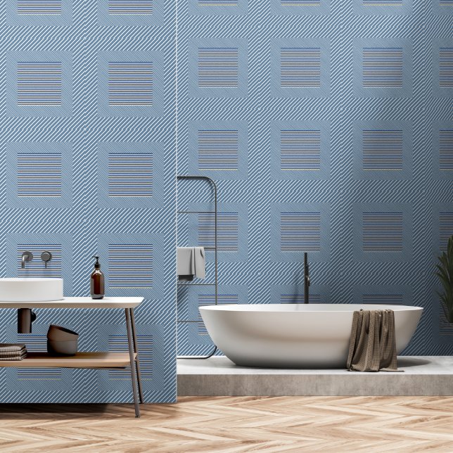 Blauw + blauw blok en strepen behang (Badkamer)
