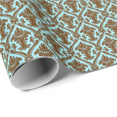 Blauw--blauw-Damaspatroon Cadeaupapier (Rol Hoek)