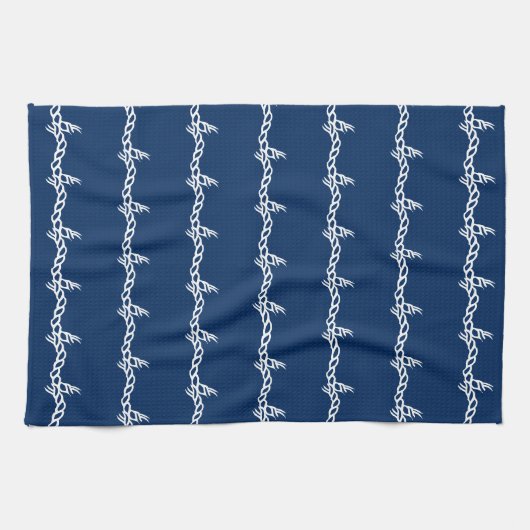 Blauw-blauw-waterig-kabelgolven patroon Keuk Theedoek (Horizontaal)