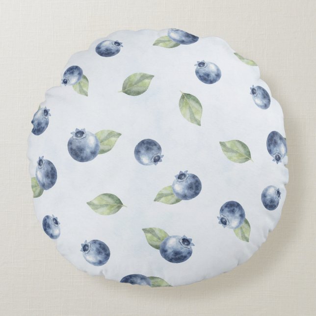 Blauw Blauwe Bosbessen Fruit   Rond Kussen (Voorkant)