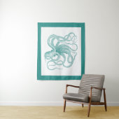 Blauw-blauwe  octopus tapijten wandkleed (In situ)