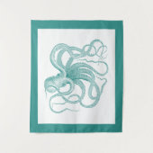 Blauw-blauwe  octopus tapijten wandkleed (Voorkant)