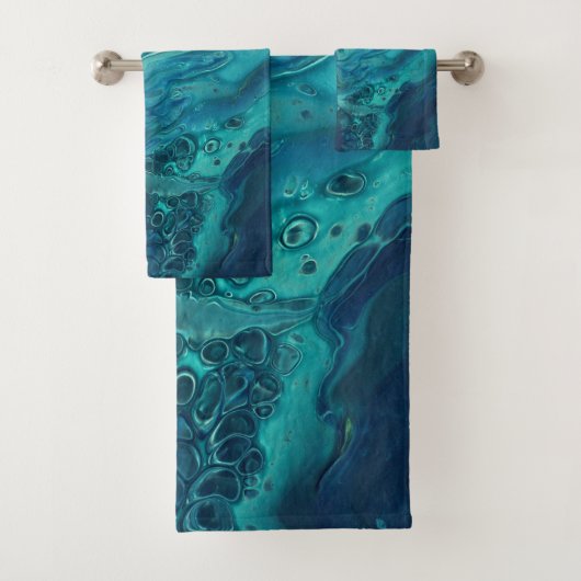Blauw Blauwgroen acrylveeg Abstract vloeibaar Bad Handdoek (Insitu)