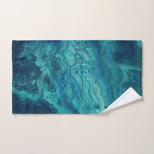 Blauw Blauwgroen acrylveeg Abstract vloeibaar Bad Handdoek (Handdoek)