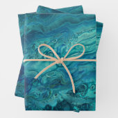 Blauw Blauwgroen acrylveeg Abstract vloeibaar Inpakpapier Vel (In situ)