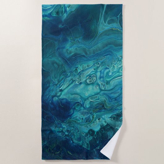 Blauw Blauwgroen acrylveeg Abstract vloeibaar Strandlaken (Voorkant)