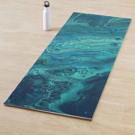 Blauw Blauwgroen acrylveeg Abstract vloeibaar Yogamat (In situ)
