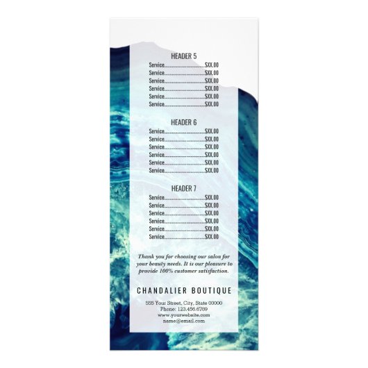 Blauw Blauwgroen Agaat Geode Stone Roos Gouden Pri Reclamekaart (Achterkant)