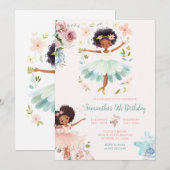 Blauw Blauwgroen Ballerina Dark Skin Girl Verjaard Kaart (Voorkant / Achterkant)