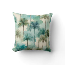 Blauw Blauwgroen beige palmbomen Tropisch Hawaiiaa