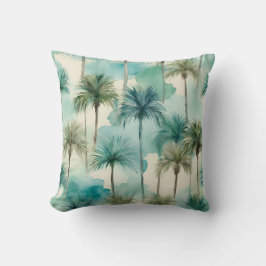 Blauw Blauwgroen beige palmbomen Tropisch Hawaiiaa Kussen