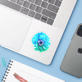Blauw Blauwgroen Daisy bloemenretro blauw bloemig Sticker (Laptop met iPhone)