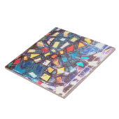 Blauw blauwgroen  distressed kleurrijk geel rood tegeltje (Zijkant)