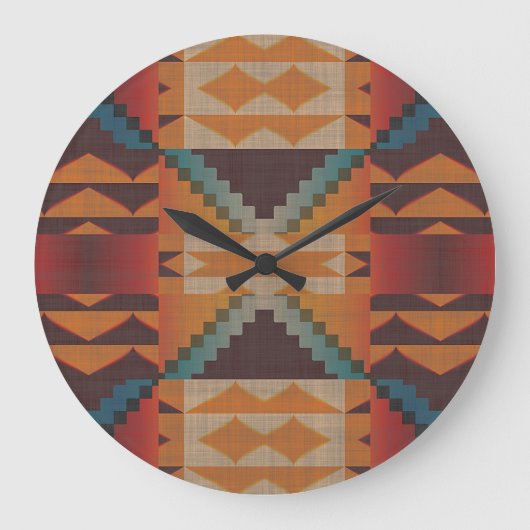 Blauw Blauwgroen Donkerbruin Beige Sinaasappel Roo Grote Klok (Voorkant)