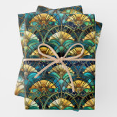 Blauw, blauwgroen en gouden Glas in lood Inpakpapier Vel (In situ)