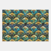 Blauw, blauwgroen en gouden Glas in lood Inpakpapier Vel (Voorkant)