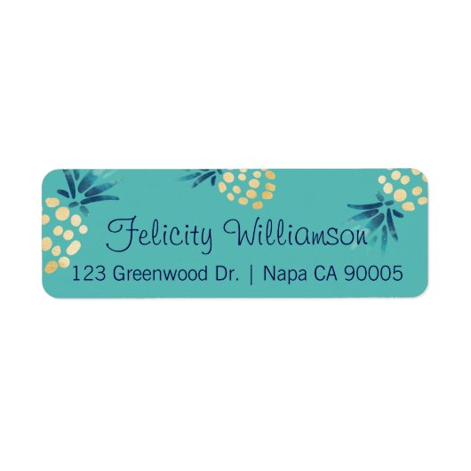 Blauw, Blauwgroen en gouden tropische anananasappe Etiket (Voorkant)