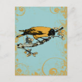 Blauw Blauwgroen en Goudgeel  Vogel Briefkaart (Voorkant)